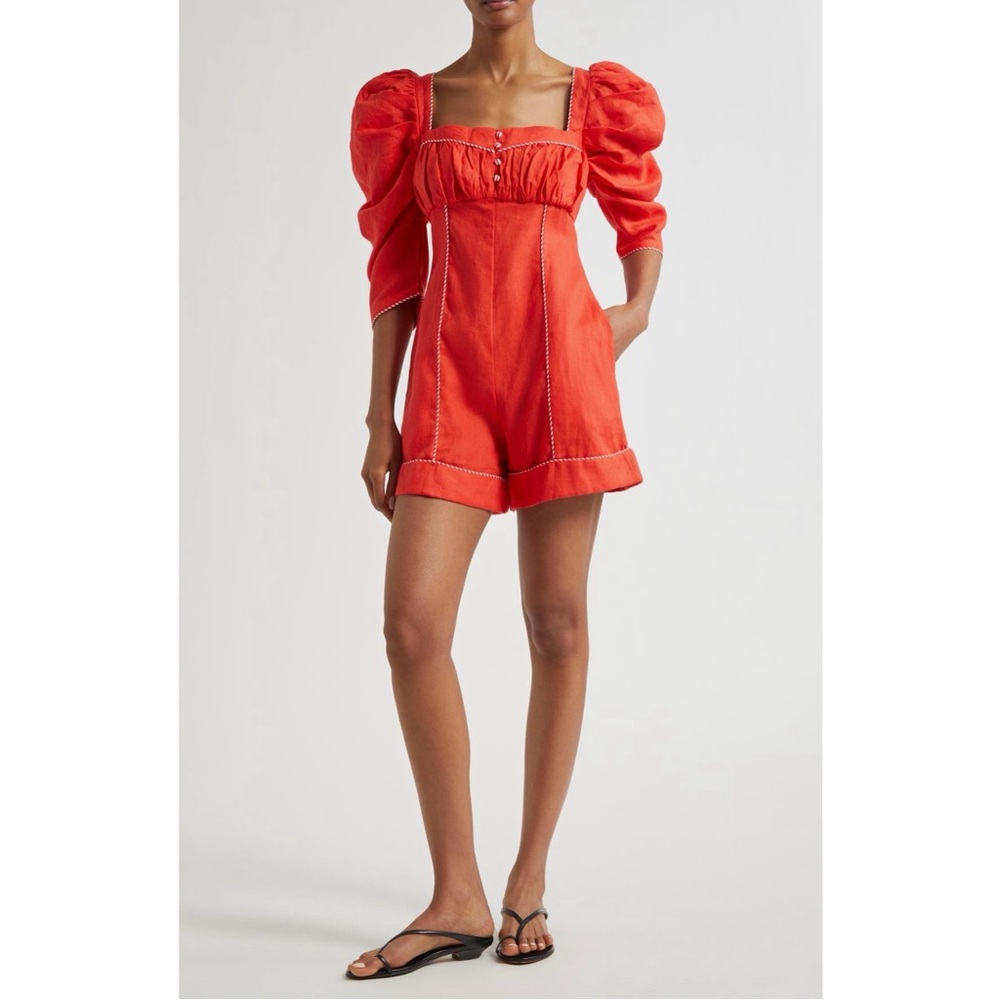 +FARM Rio Puff Sleeve Linen Romper